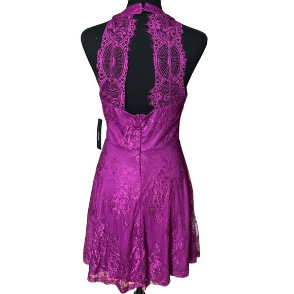New ~ LULU'S ~ Truly Stunning Dark Magenta Lace Skater Dress Size Small - Picture 5 of 10